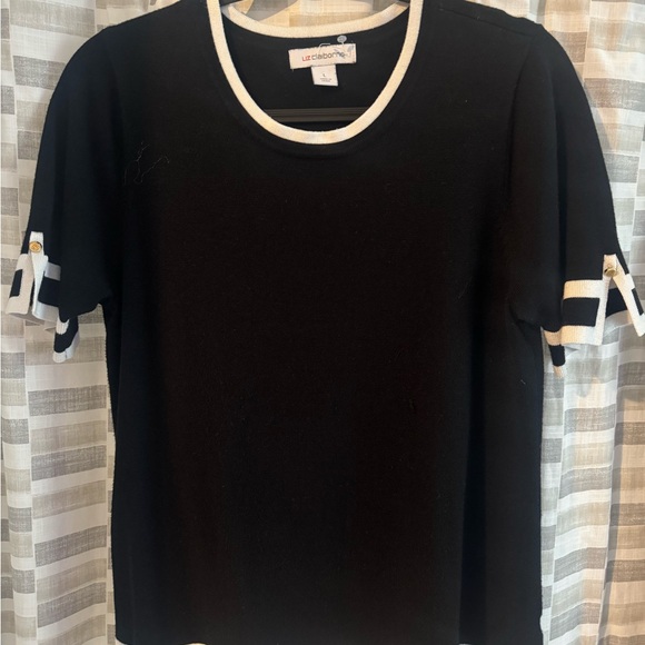 Liz Claiborne Black & Ivory 2-Piece Knit Set Top & Cardigan Size L/XL - Picture 2 of 9